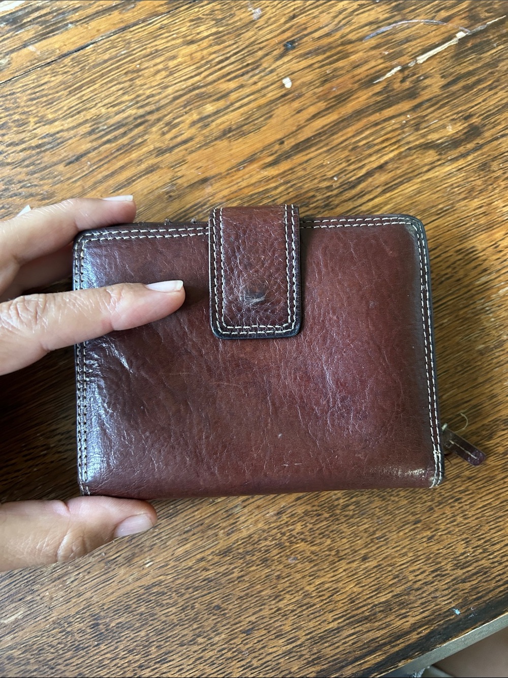 Vintage Brown genuine Leather Snap & Zip Wallet (zipper flaw)
